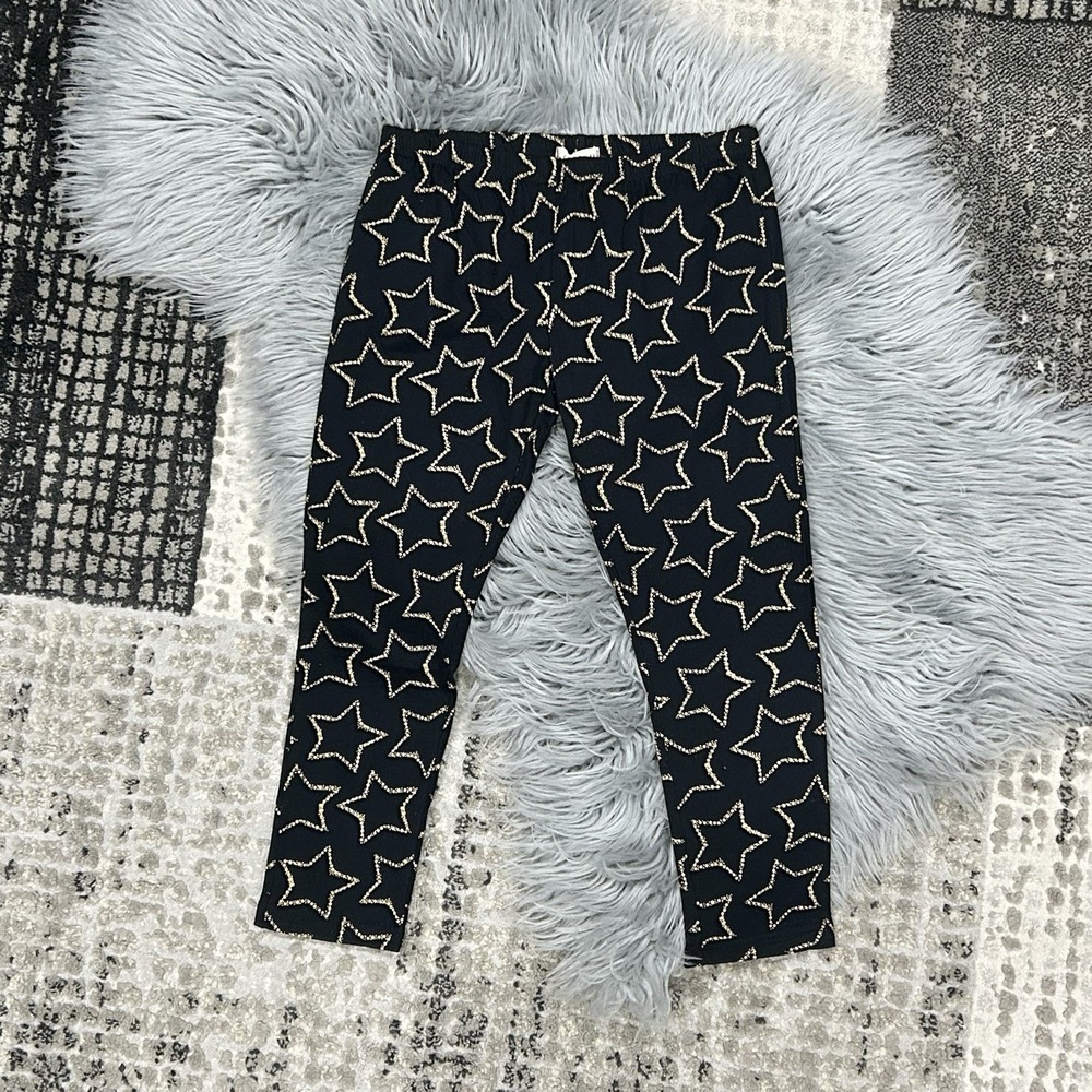 Siaomimi Girls Black Capri Leggings With Tan Stars‎ Size 12Y NWT
